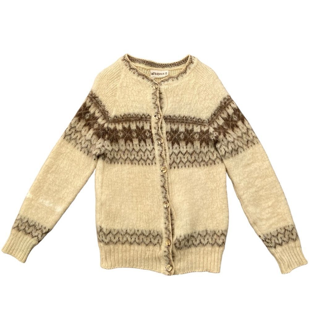 Vintage Icelandic Knitted in Great Britain 100% Pure Wool Cardigan in Size XL